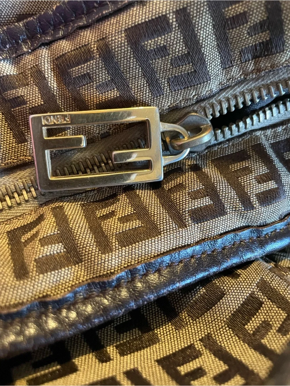 Fendi Brown Monogram Hobo with Braided leather Handle and Gold Hardware